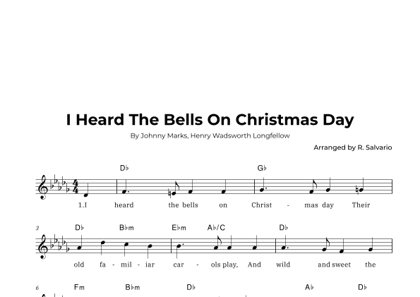 I Heard The Bells On Christmas Day (Key of D-Flat Major) (arr. R. Salvario)
