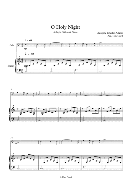 O Holy Night. For Solo Cello and Piano (arr. Tim Curd)
