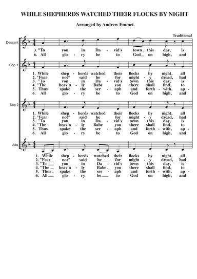 While Shepherds Watched Their Flocks By Night A Cappella SSA (arr. Andrew Emmet)