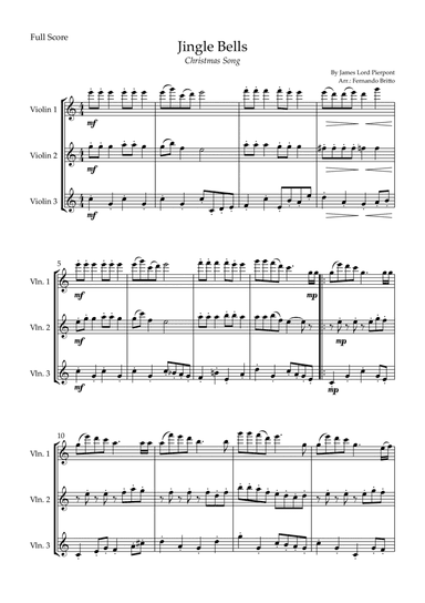 Jingle Bells (Christmas Song) for Violin Trio (arr. Fernando Britto)