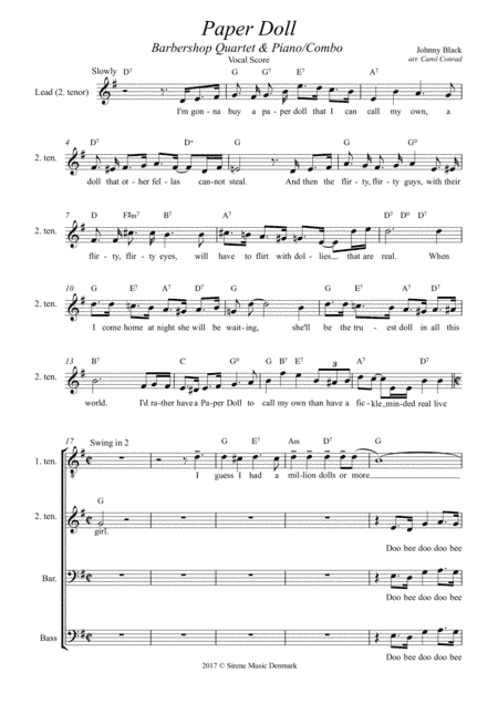 Paper Doll, Vocal Score  (Barbershop Quartet) (arr. Carol Conrad)
