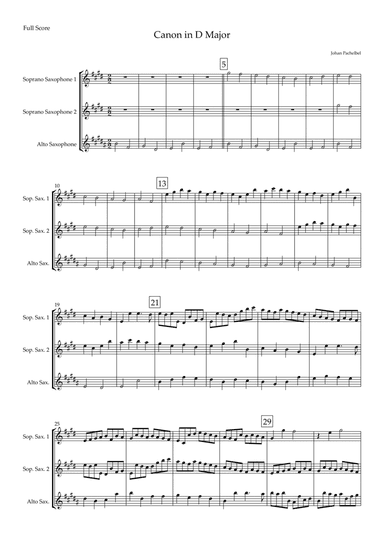 Canon in D Major (Johann Pachelbel) for Saxophone Trio (arr. Fabio Britto)