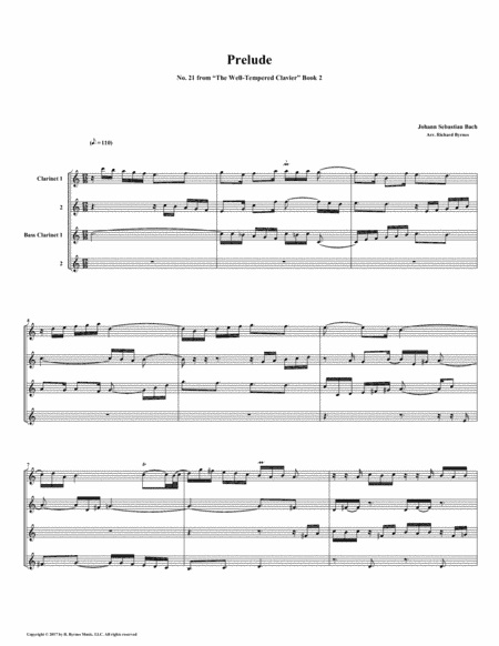 Prelude 21 from Well-Tempered Clavier, Book 2 (Clarinet Quartet) (arr. Richard Byrnes)