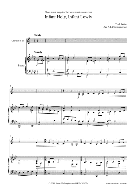 Infant Holy - Clarinet and Piano (Low) (arr. Anne L Christopherson GRSM ARCM)