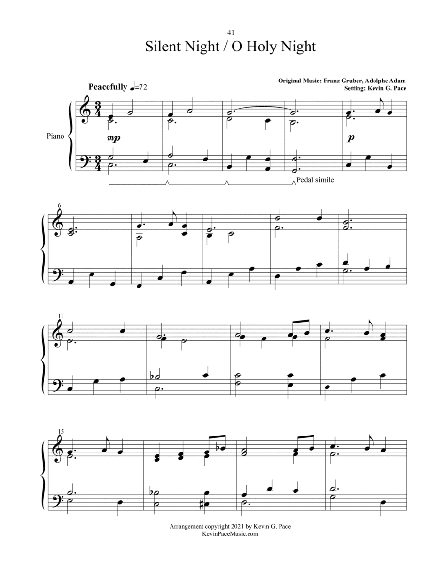 Silent Night - O Holy Night, moderate level piano solo medley (arr. Kevin G. Pace (ASCAP))