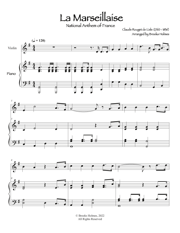 French National Anthem (La Marseillaise) Violin & Piano (arr. Brooks Holmes)