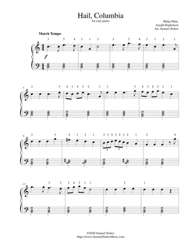 Hail, Columbia (The President's March) - for easy piano (arr. Samuel Stokes)