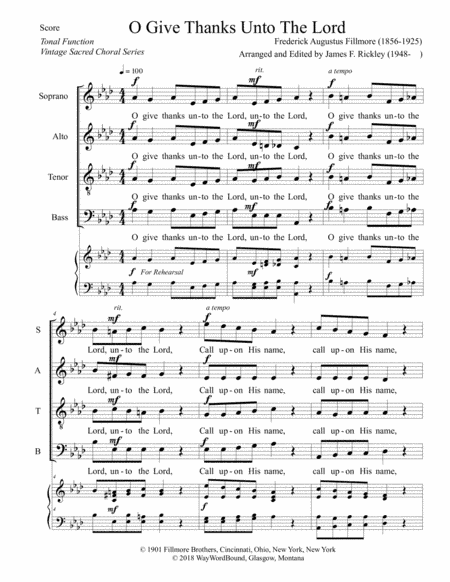 O Give Thanks Unto The Lord (arr. James F. Rickley)