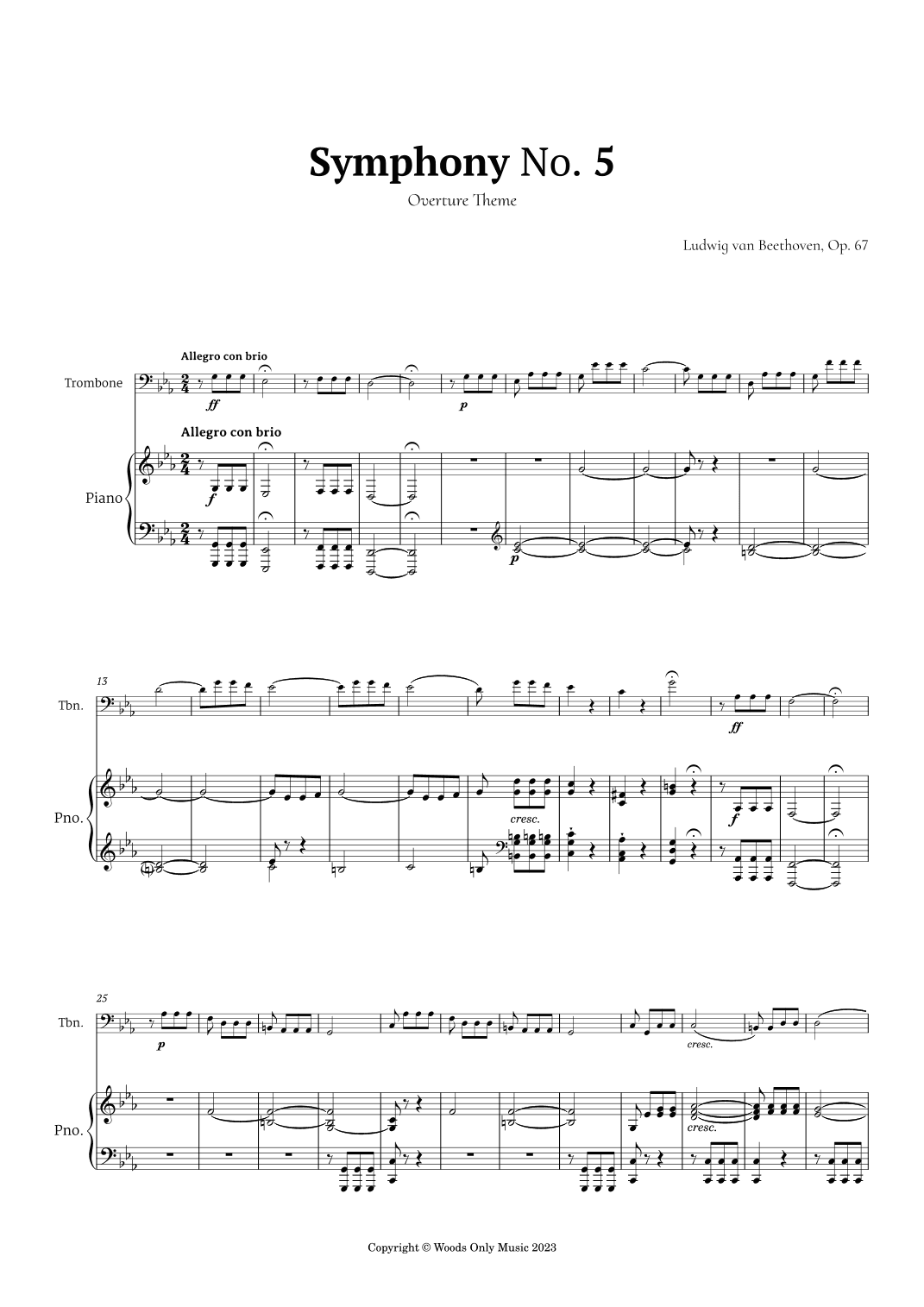 Symphony No. 5 by Beethoven for Trombone and Piano (arr. Ander)
