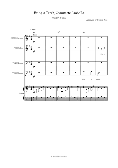 Bring a Torch, Jeanette, Isabella - SATB and piano (arr. Connie Boss)