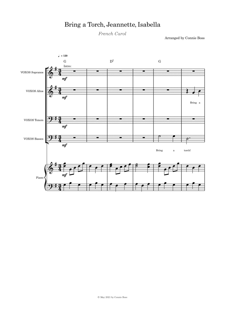Bring a Torch, Jeanette, Isabella - SATB and piano (arr. Connie Boss)