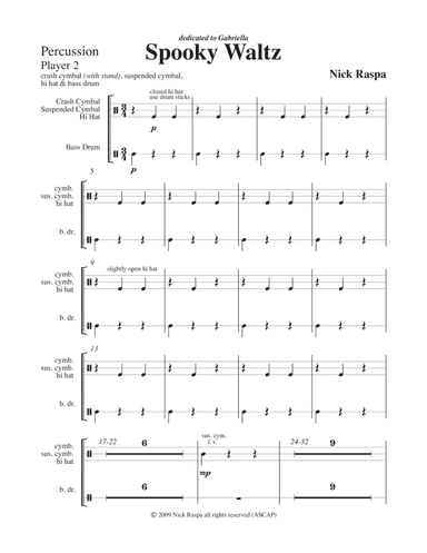 Spooky Waltz from Three Dances for Halloween - Percussion Player 2 part