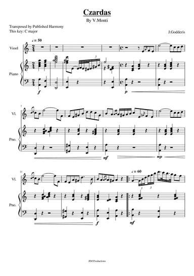 CZARDAS (Vittorio Monti) | Violin or Er-hu with piano accompaniment (arr. J. Godderis (F major))