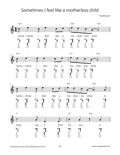 Sometimes I feel like a motherless child (arr. songbooks.info)