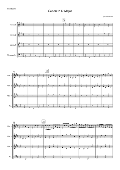 Canon in D Major (Johann Pachelbel) for 3 Violins and Cello (Original) (arr. Fabio Britto)