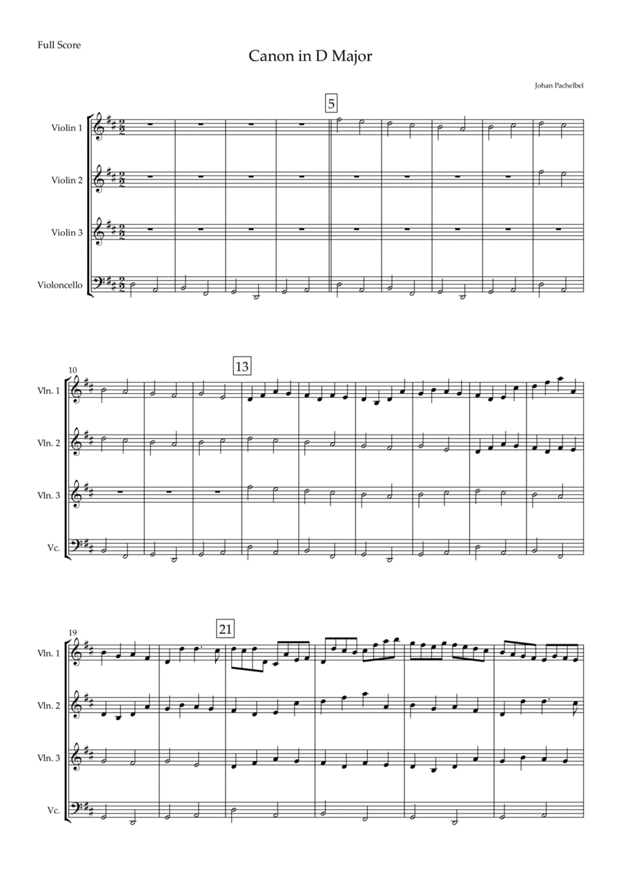 Canon in D Major (Johann Pachelbel) for 3 Violins and Cello (Original) (arr. Fabio Britto)