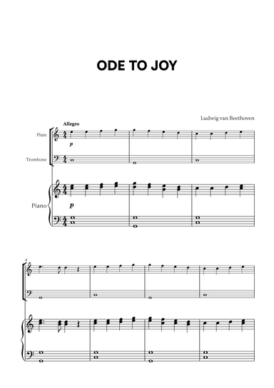 Beethoven - Ode to Joy for Flute, Trombone and Piano (arr. Cadenza Editions)