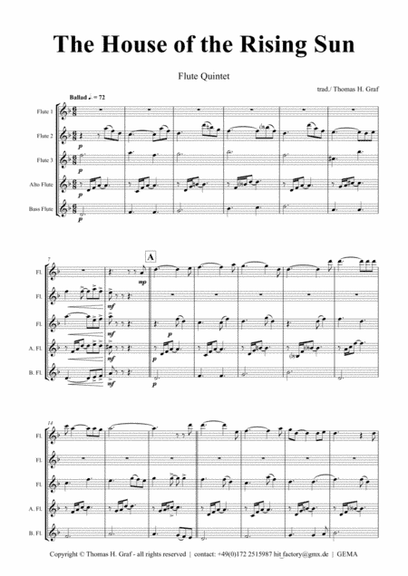 The house of the rising sun - Folk Song - Flute Quintet (arr. Thomas H. Graf)