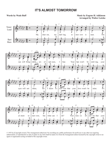 It's Almost Tomorrow (arr. Walter Latzko)