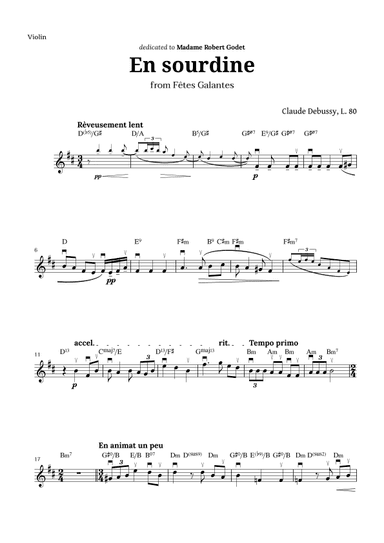 En sourdine by Debussy for Violin and Chords (arr. Langanho)