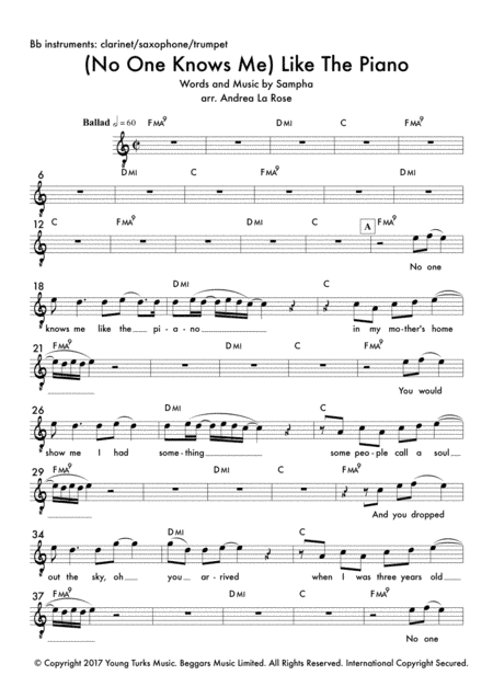 (no One Knows Me) Like The Piano (arr. Andrea La Rose)