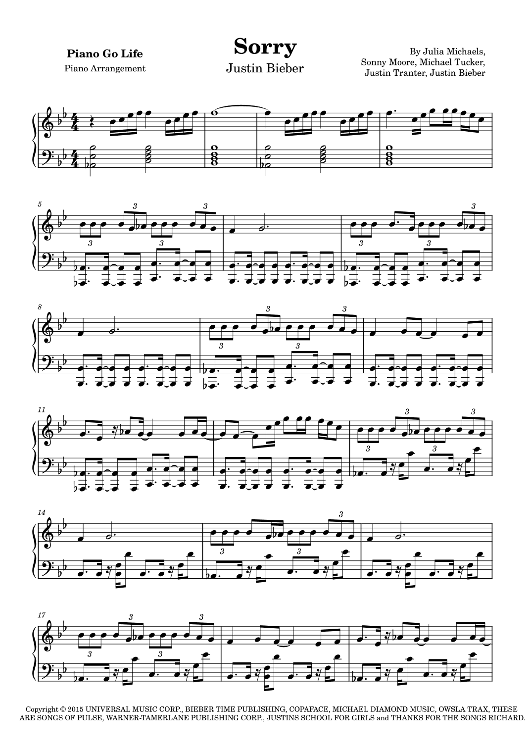 Sorry (arr. Piano Go Life)