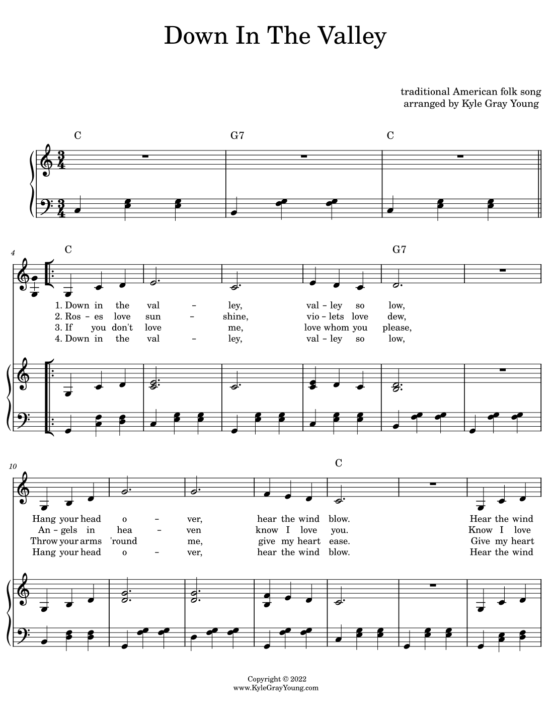 Down In The Valley (key of C) (arr. Kyle Gray Young)