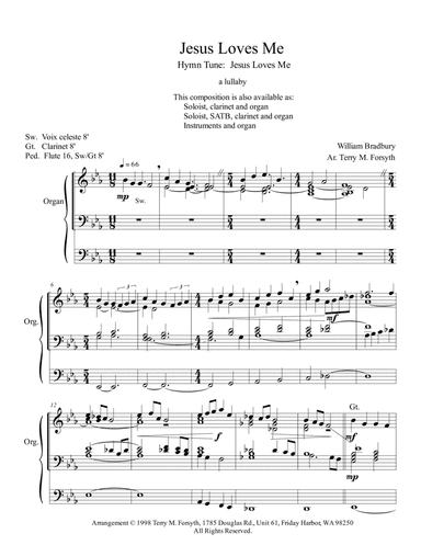 "Jesus Loves Me", lullaby, organ solo (arr. Terry M. Forsyth)