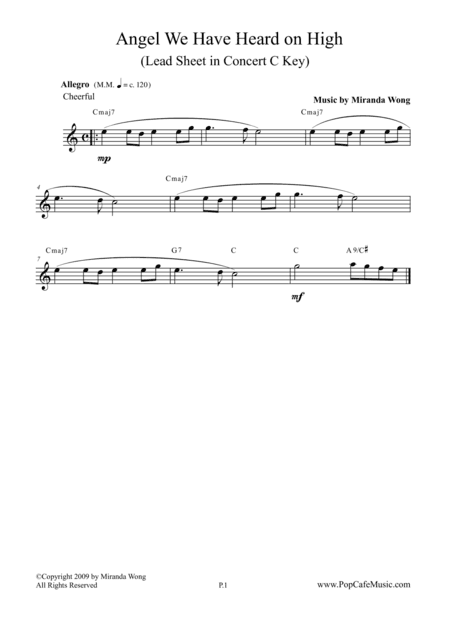 Angel We Have Heard on High - Violin or Flute Solo in C Key (arr. Miranda Wong)