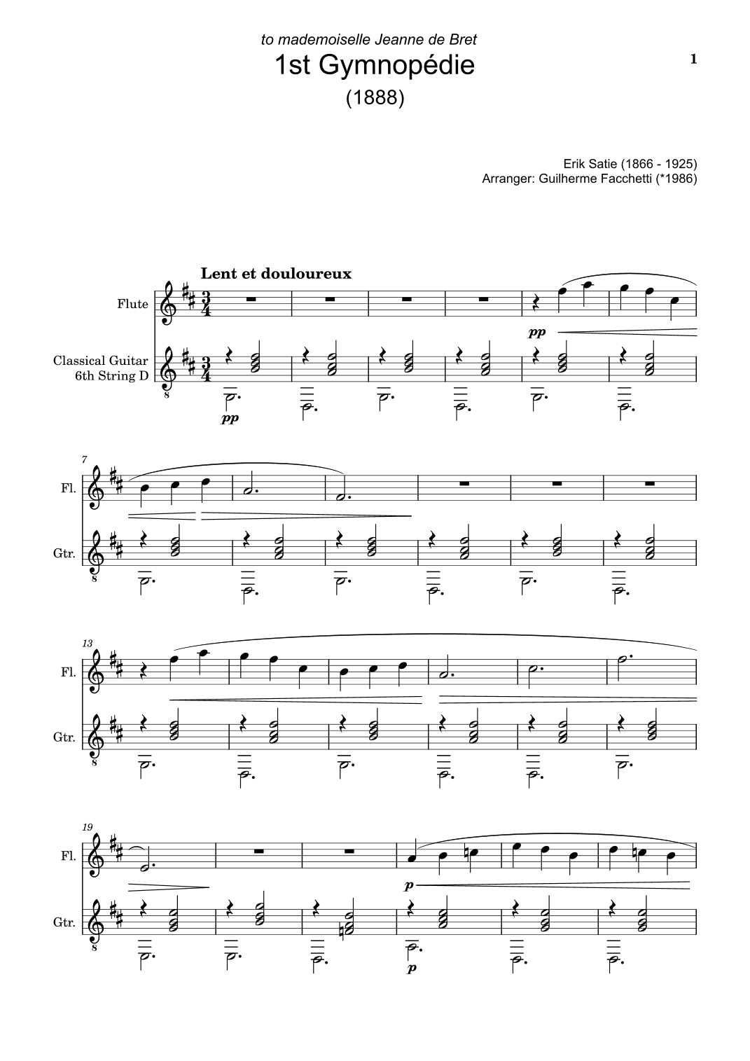 Erik Satie - Three Gymnopédies. Arrangement for Flute and Classical Guitar (arr. Guilherme Facchetti)