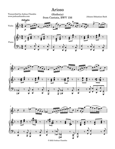 Arioso (Sinfonia) from Cantata, BWV 156 - Piano & Violin (arr. Joshua Chandra)