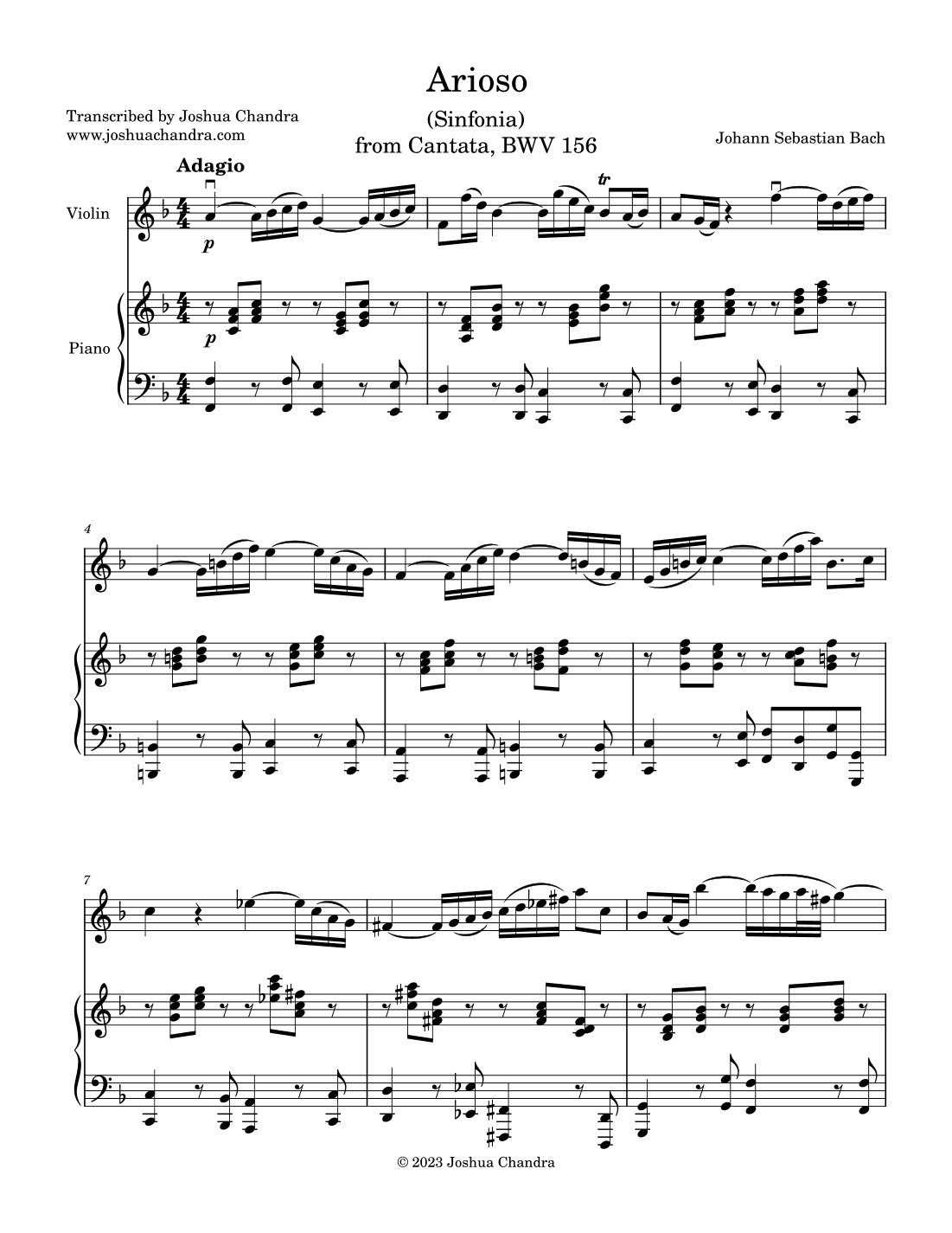 Arioso (Sinfonia) from Cantata, BWV 156 - Piano & Violin (arr. Joshua Chandra)