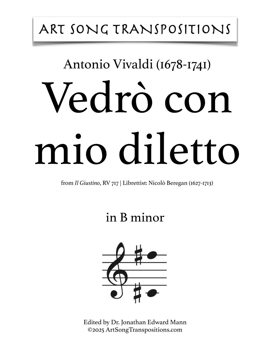 VIVALDI: Vedrò con mio diletto (transposed to B minor) (arr. ArtSongTranspositions.com)