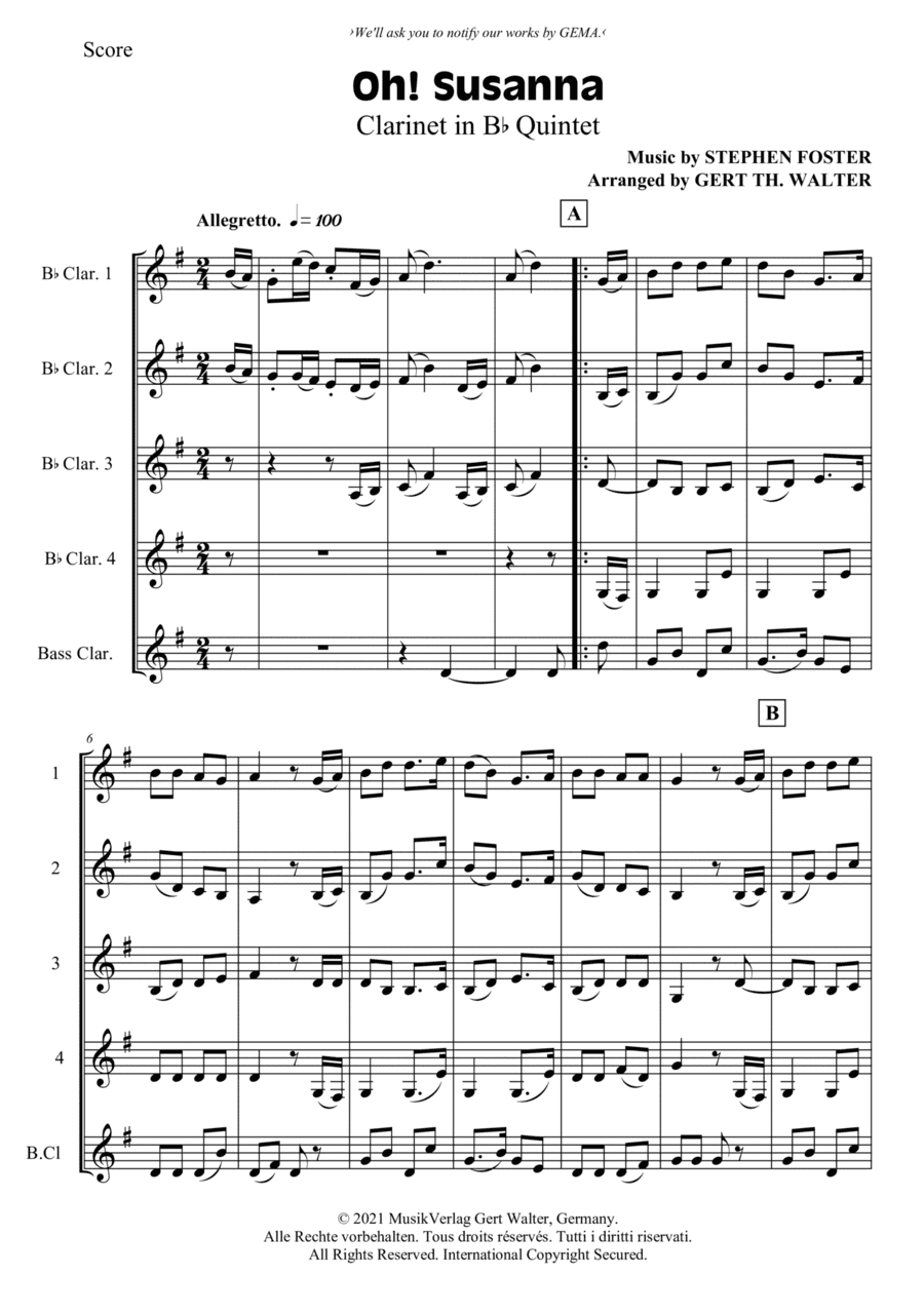 Oh! Susanna (arr. Gert Th. Walter)