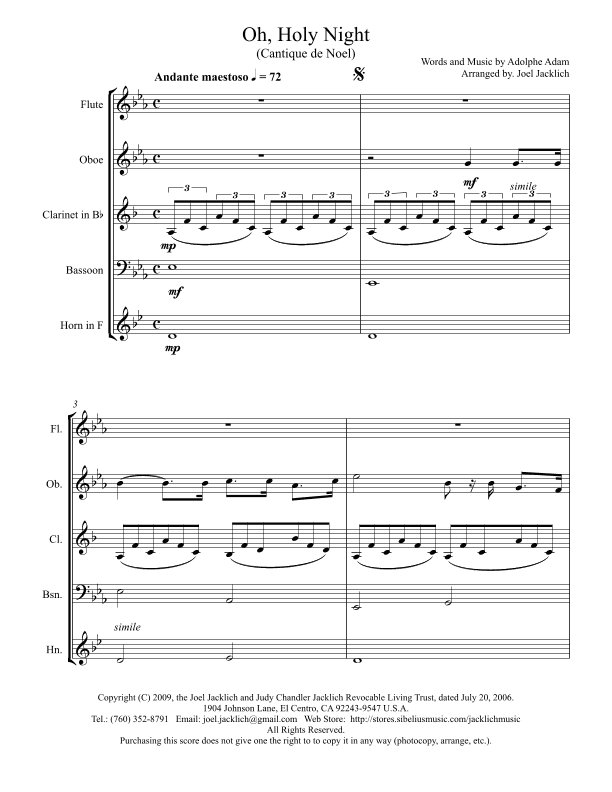 O Holy Night (WoodWind Quintet) (arr. Joel Jacklich (A.S.C.A.P.))
