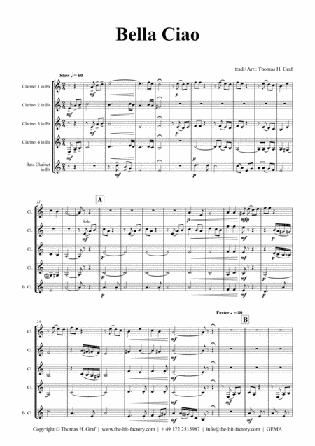 Bella Ciao - Italian Classic - Clarinet Quintet (arr. Thomas H. Graf)