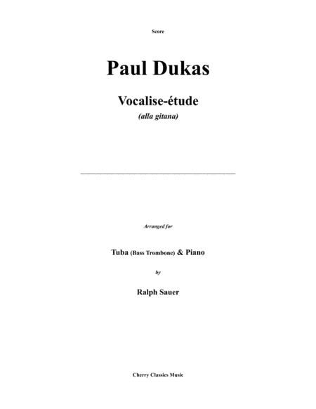 Vocalise-étude for Tuba or Bass Trombone & Piano (arr. Sauer, Ralph)