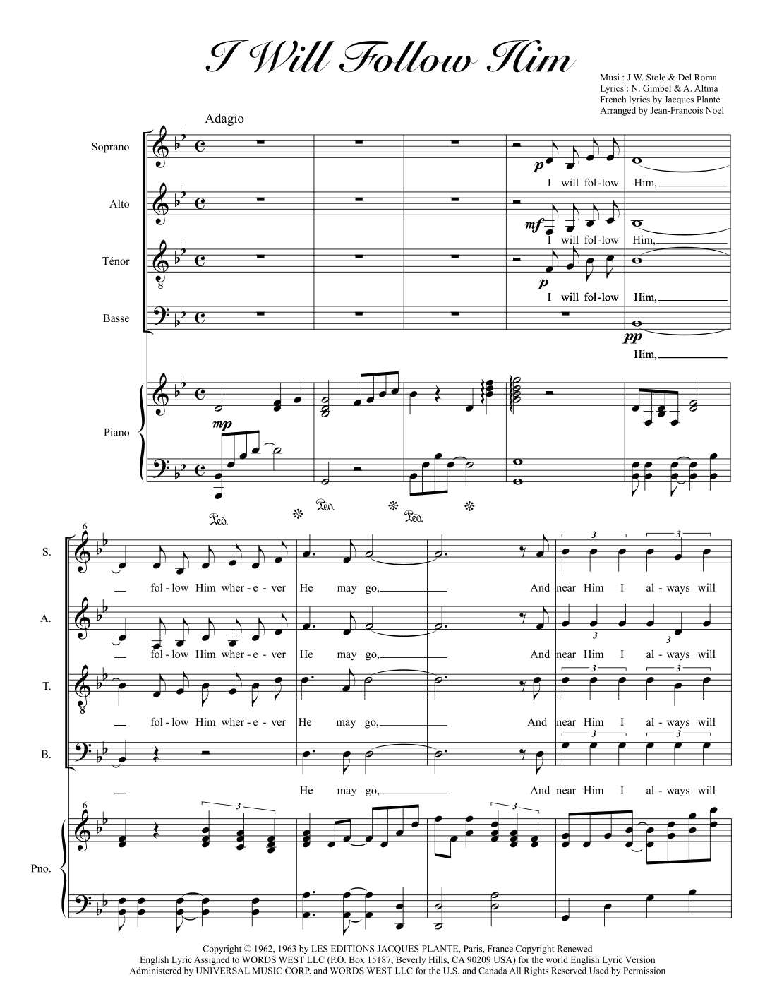 I Will Follow Him (i Will Follow You) (arr. Jean-Francois Noel)