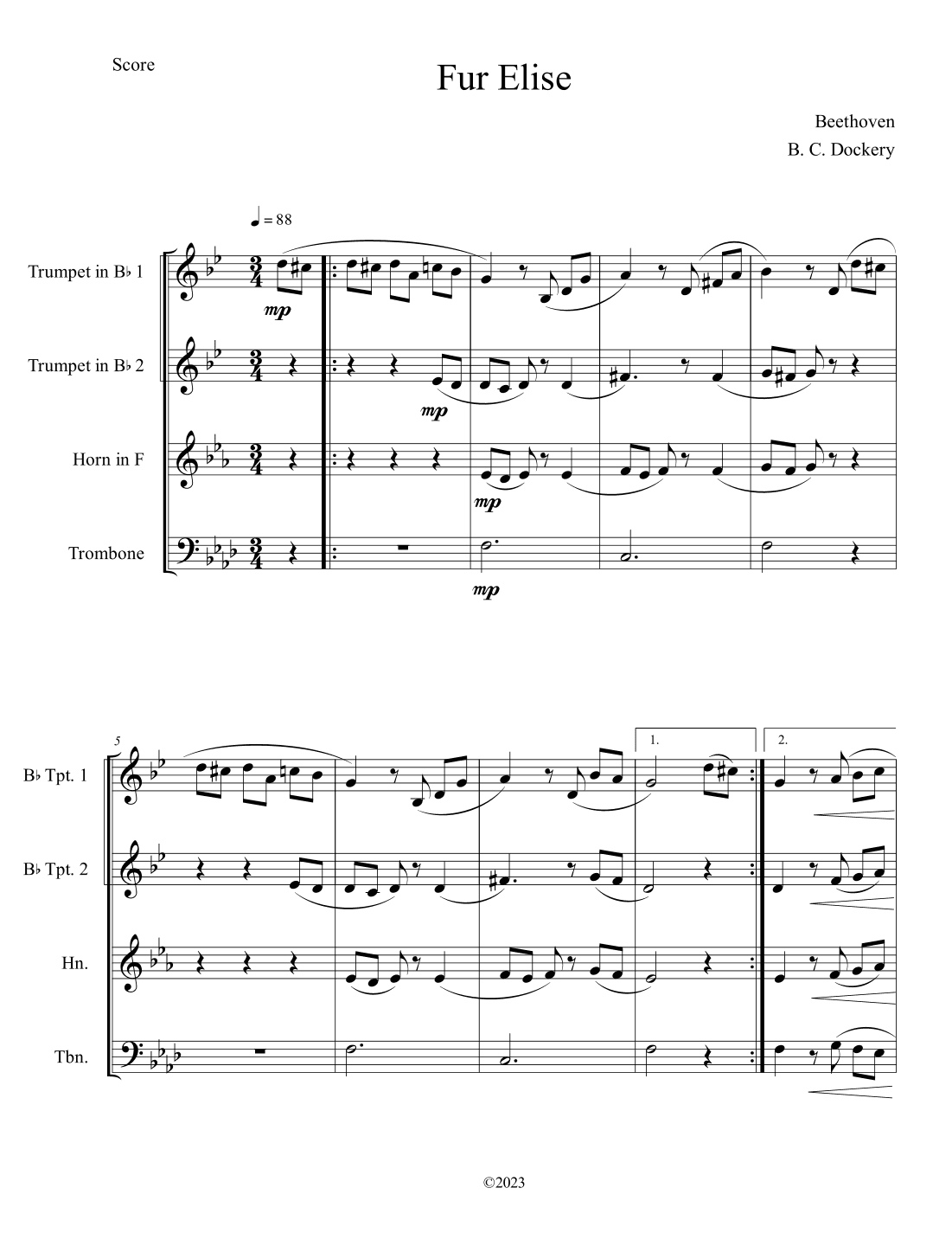 Fur Elise (Brass Quartet) (arr. B. C. Dockery)