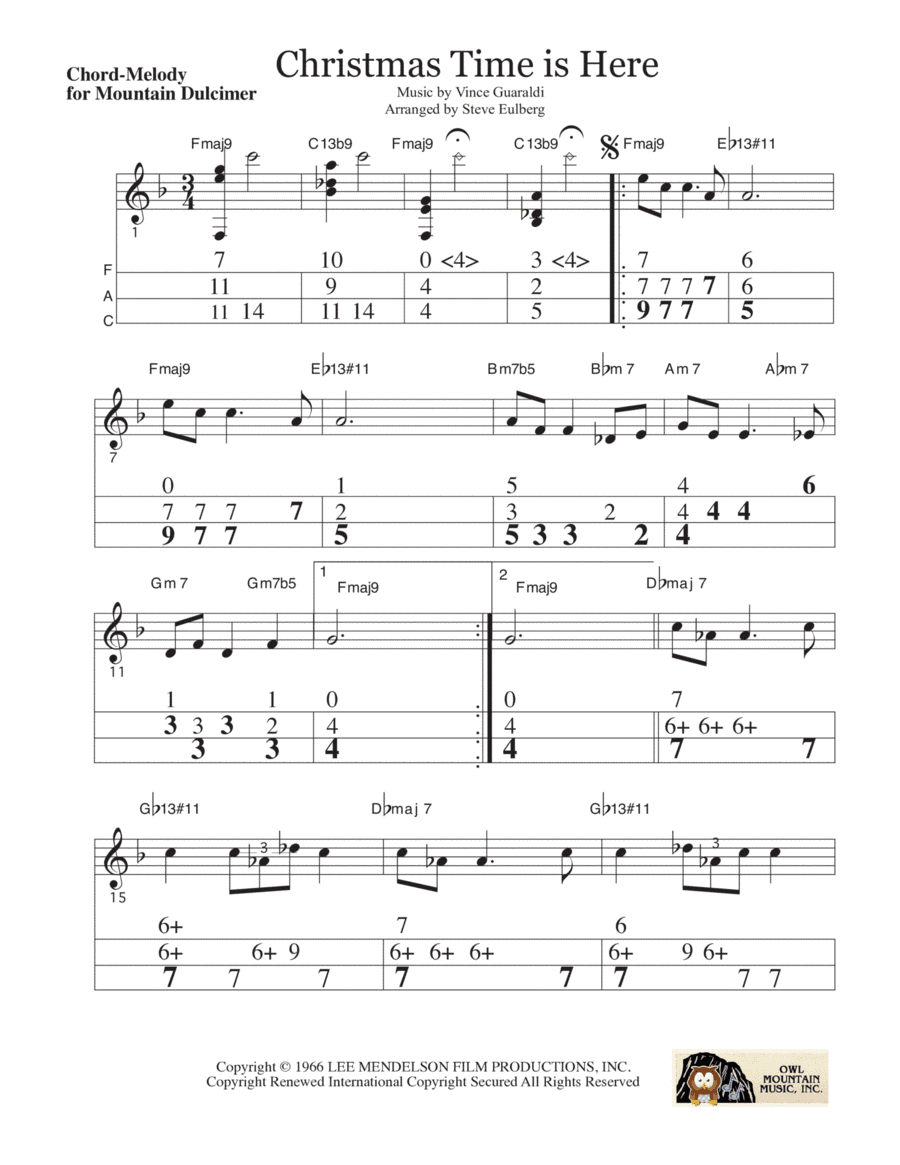 Christmas Time Is Here (arr. Published by Steve Eulberg, Administered by Owl Mountain Music, Inc.)