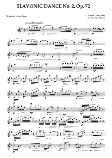 Slavonic Dance No. 2 Op. 72 for Saxophone Quartet (arr. Diego Marani)