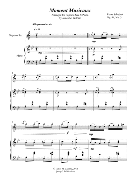 Schubert: Moment Musicaux for Soprano Sax & Piano (arr. James M. Guthrie, ASCAP)
