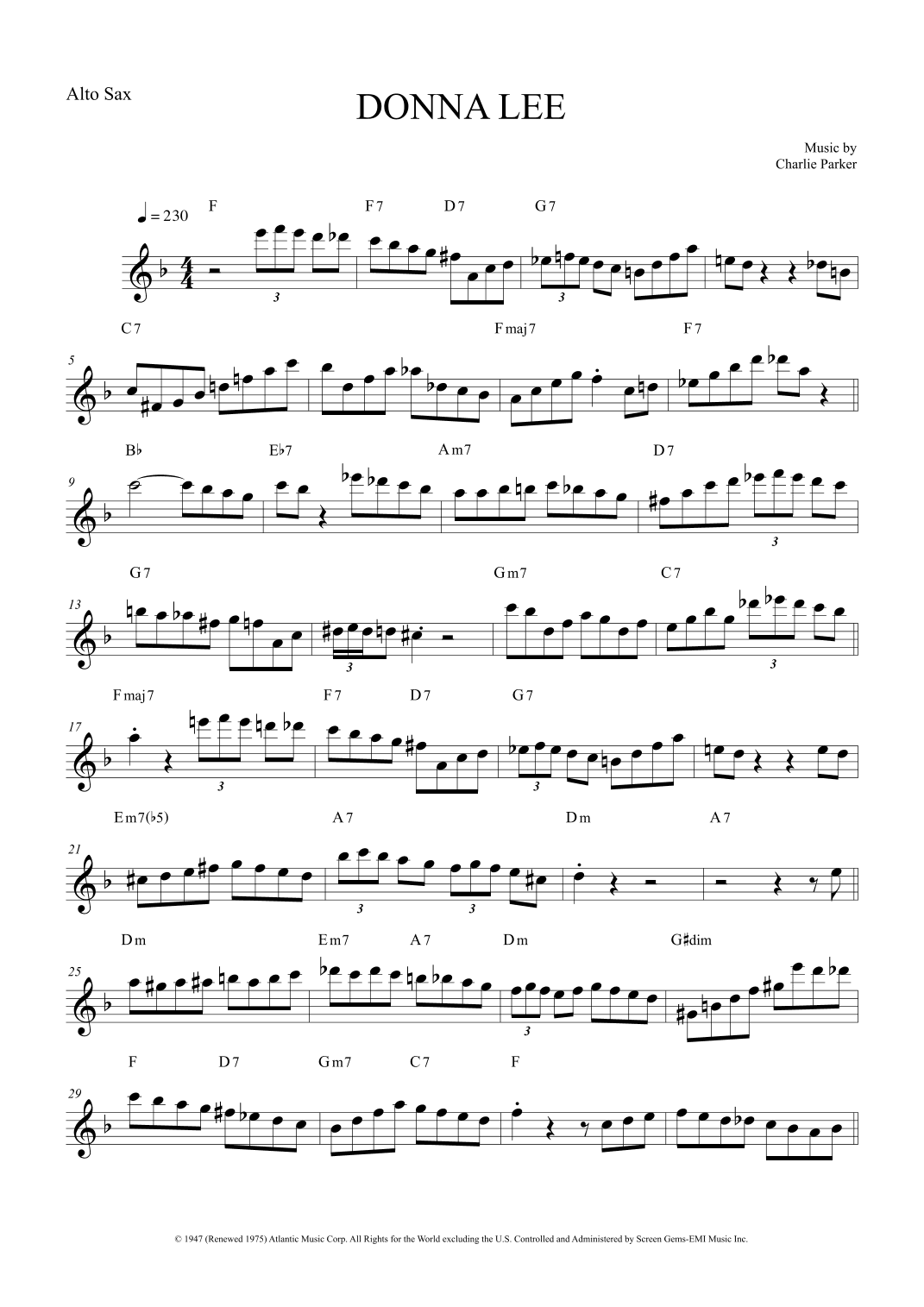 Donna Lee (arr. The Sheet Music Library)
