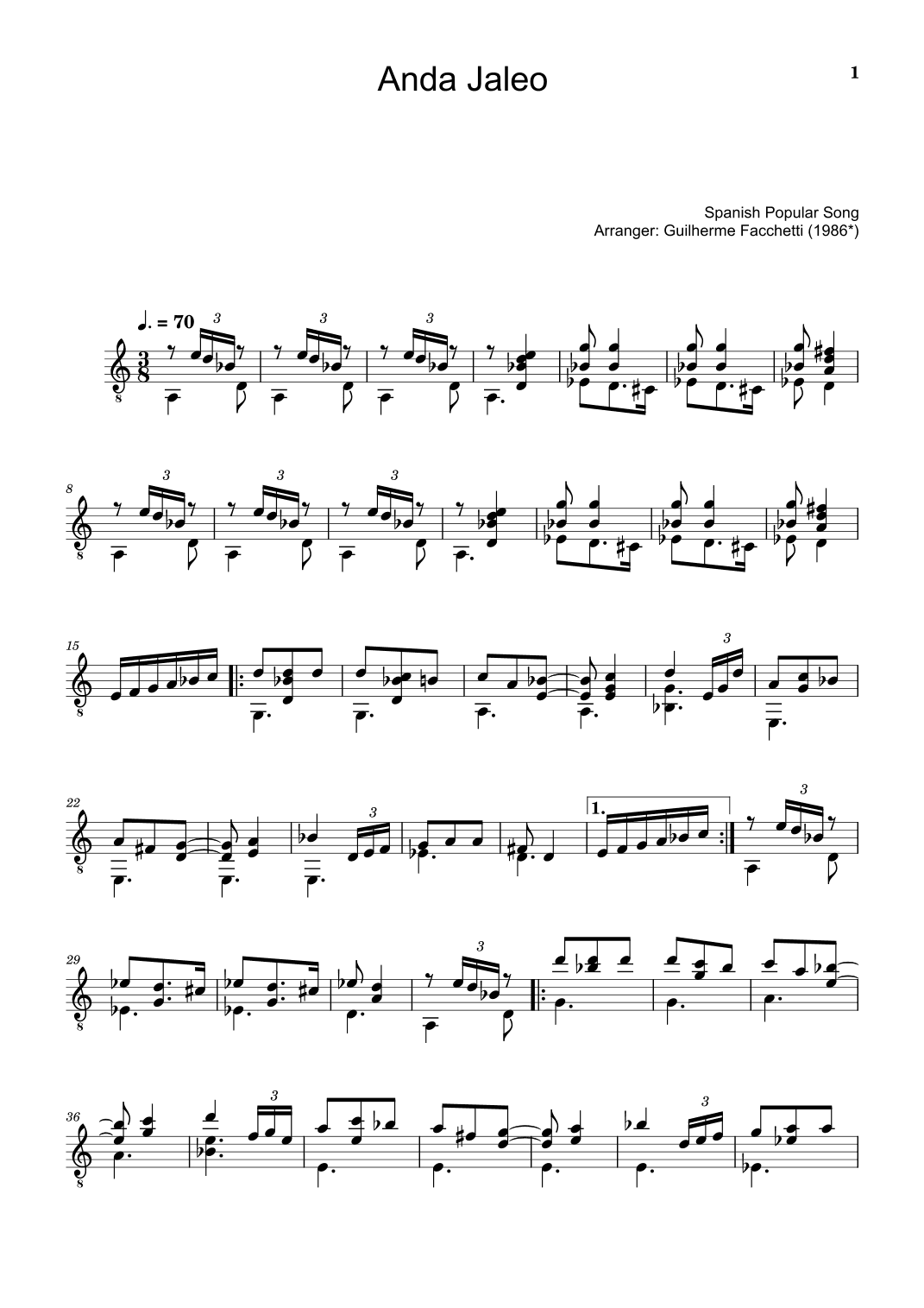 Spanish Popular Song - Anda Jaleo. Arrangement for Classical Guitar (arr. Guilherme Facchetti)