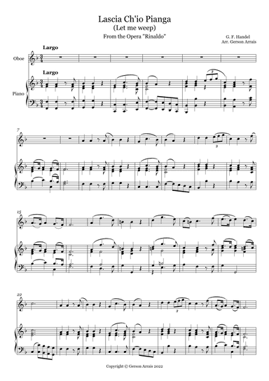 Lascia Ch'io Pianga (Let me Weep) from the Opera Rinaldo - for Oboe and Piano (arr. Gerson Arrais)