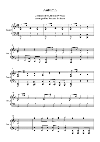 Autumn from The Four Seasons (Third Movement) by Vivaldi Piano (arr. Roxana Belibou)