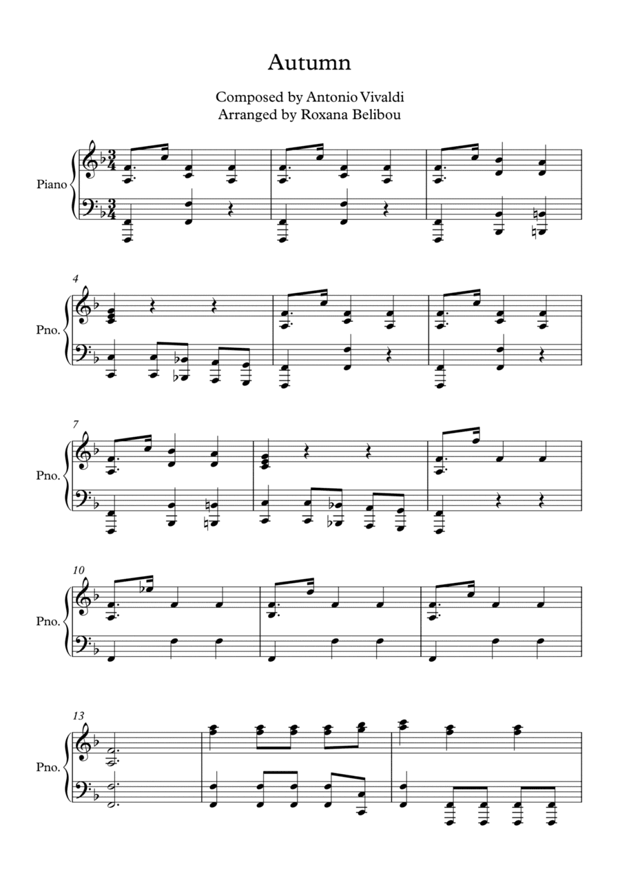 Autumn from The Four Seasons (Third Movement) by Vivaldi Piano (arr. Roxana Belibou)