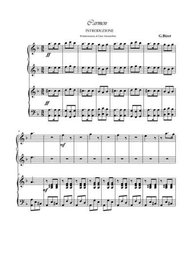 Introduction from Bizet's Carmen. Piano 4 hands (arr. Ester Alessandrini)