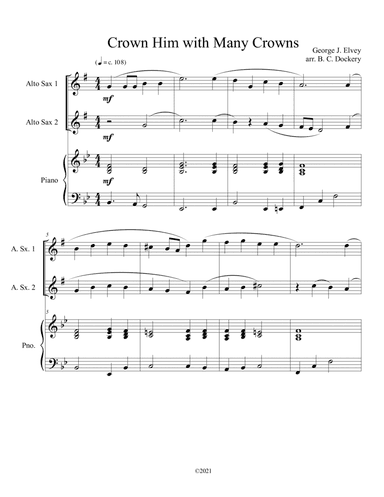 Crown Him with Many Crowns (alto sax duet) with optional piano accompaniment (arr. B. C. Dockery)