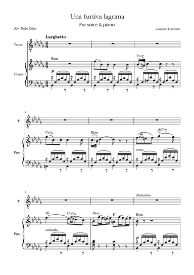 Una Furtiva Lagrima (Tenor in Bbm) (arr. Pedro Cohen)